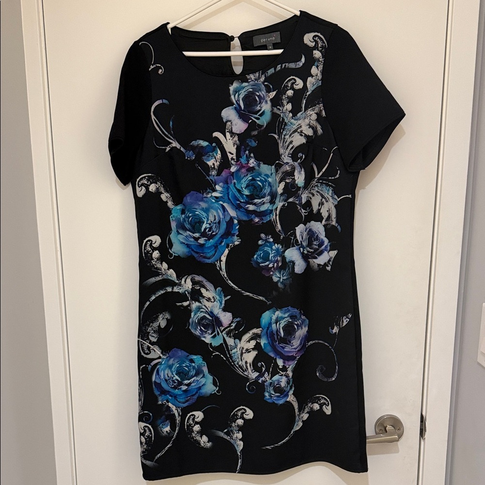 Per Una Black Dress with Blue Floral Pattern